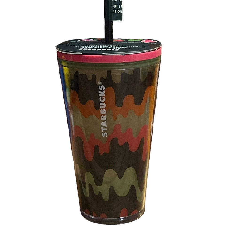 NWT Starbucks Fall 2023 Halloween Glow in the Dark Multicolor Drip Cup 16oz